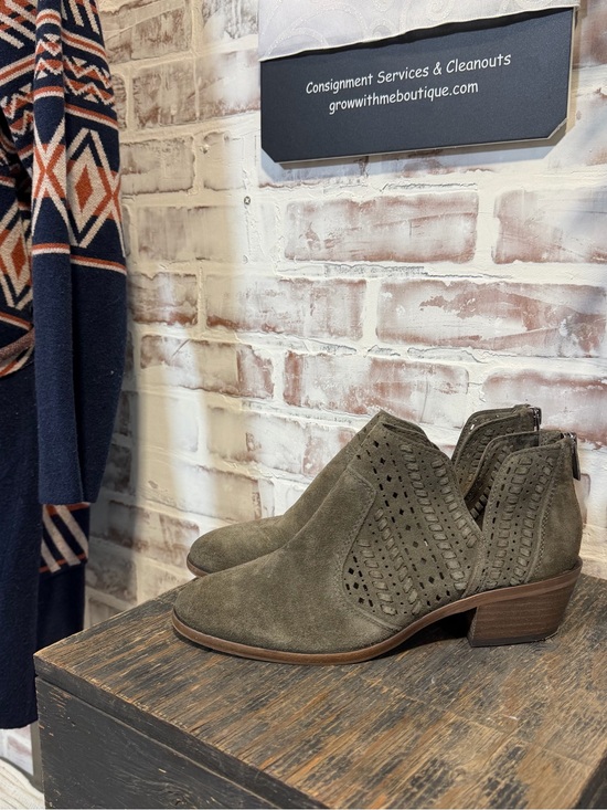 Vince Camuto Shoes - Vince Camuto Olive Green Suede Cutout Ankle Booties